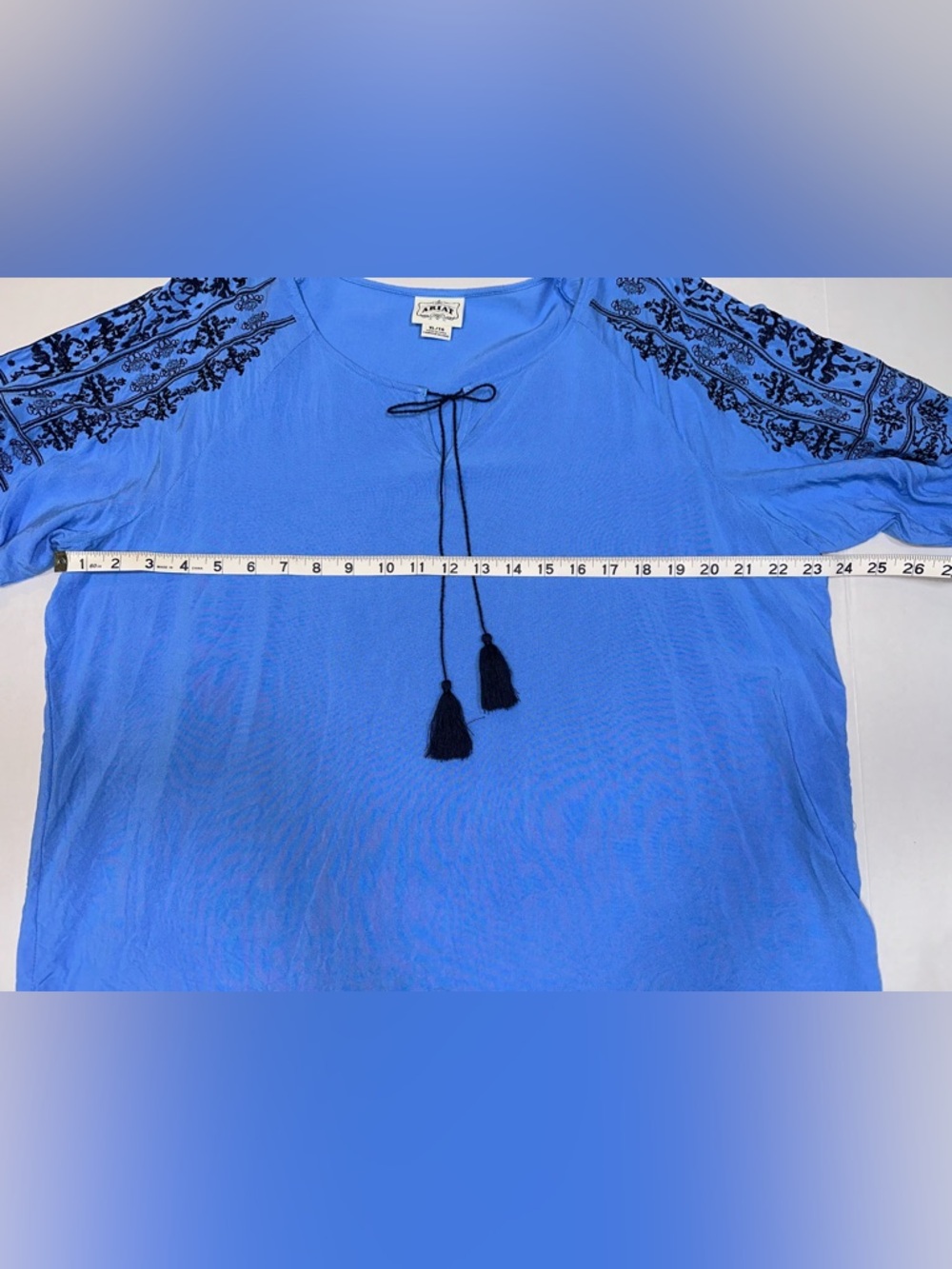 Ariat XL Blue Boho Peasant Top Embroidered 3/4 Sleeves Coastal *FLAWS* - Picture 13 of 14